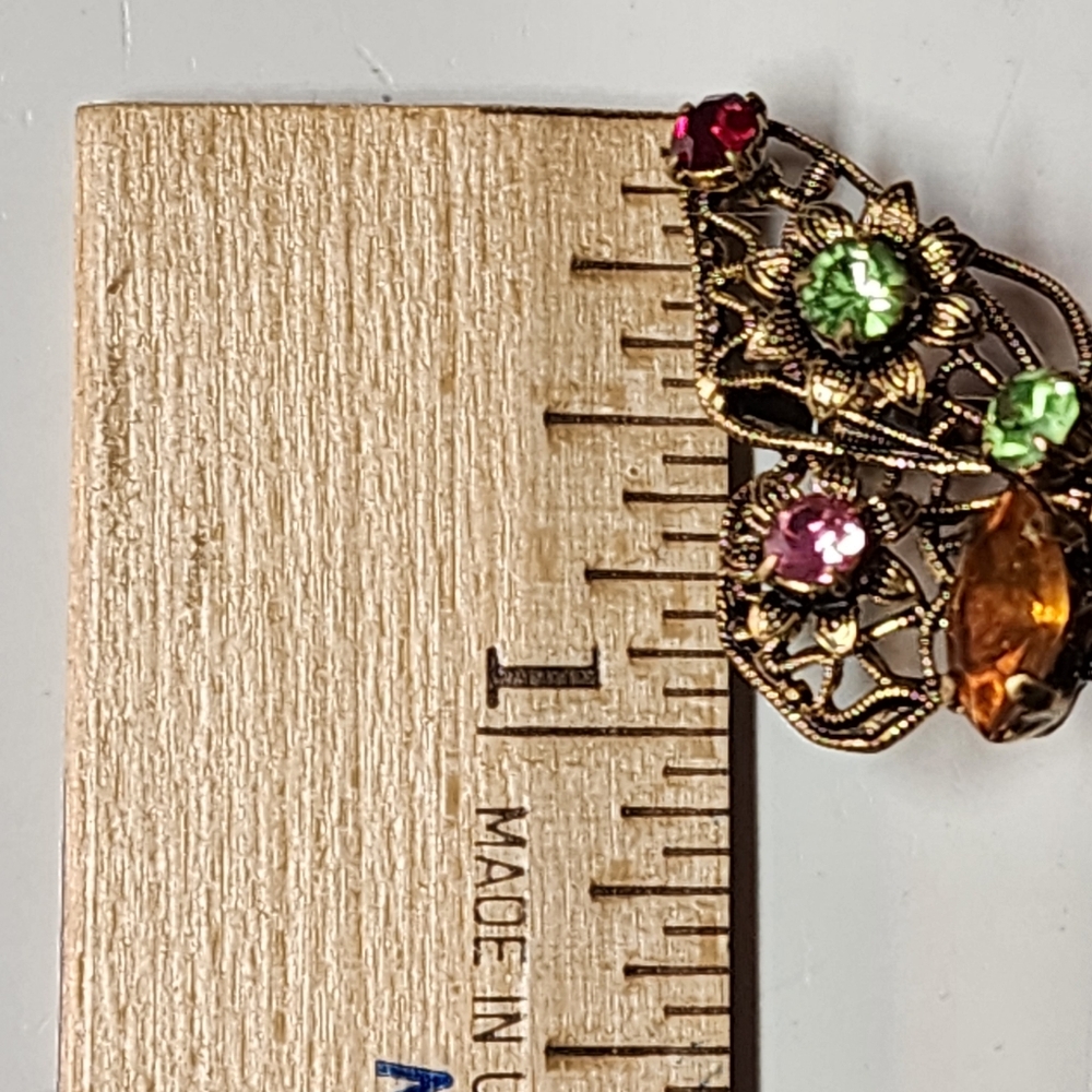 Filigree Butterfly Brooch Vintage Openwork Multiple Colors Rhinestone - Picture 6 of 9